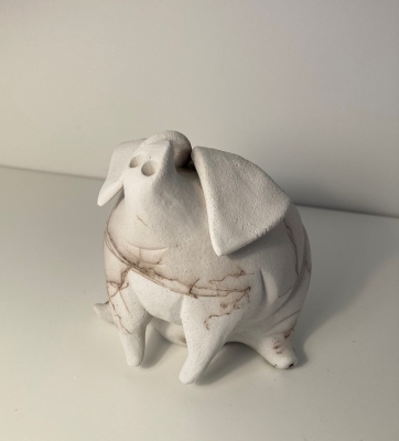 Pig sitting smoked filigree by Alison Fisher
