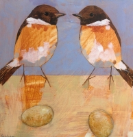  Two Stonechats Two Stones by Christopher Rainham